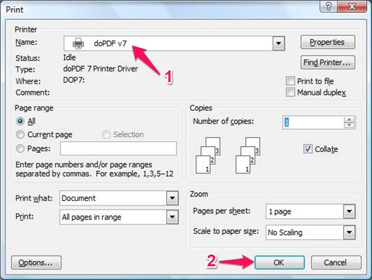 Cách sử dụng phần mềm doPDF - Bước 2