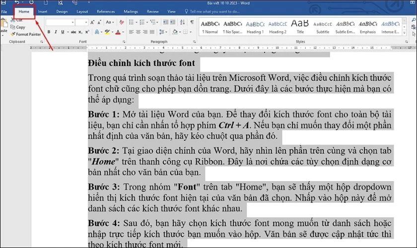 Hướng dẫn cách dồn trang trong Word bằng cách đổi font