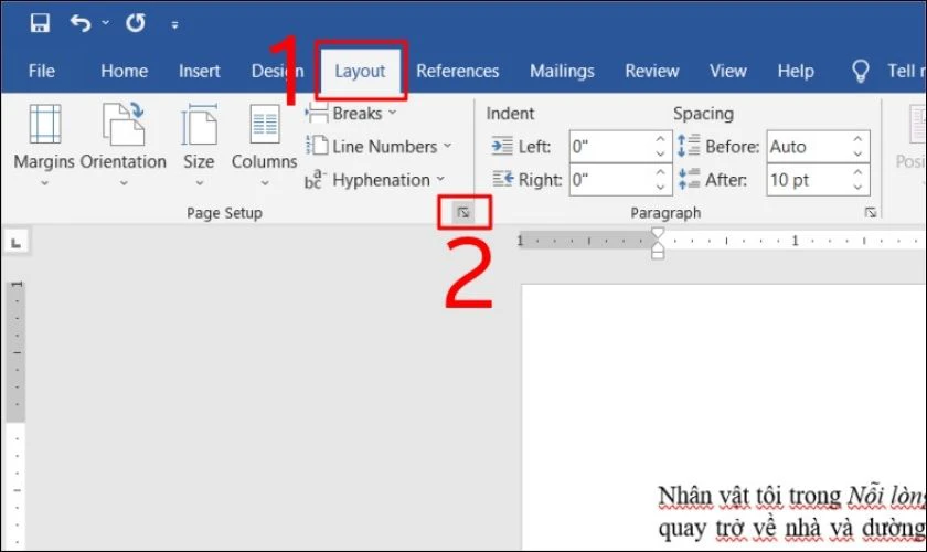 Mở tài liệu Word và chọn tab Layout