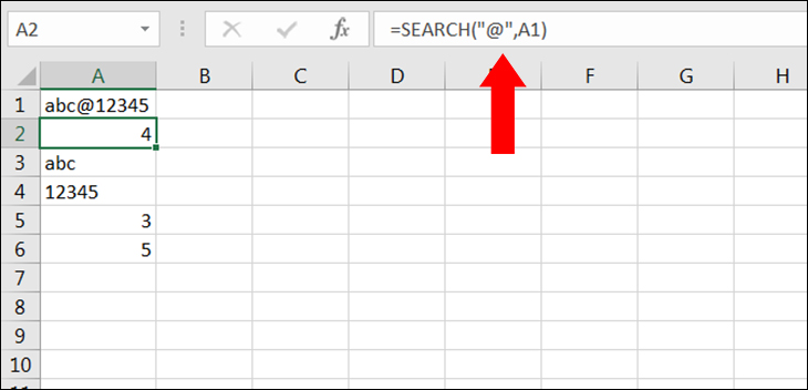 Dùng hàm SEARCH xác định vị trí ký tự