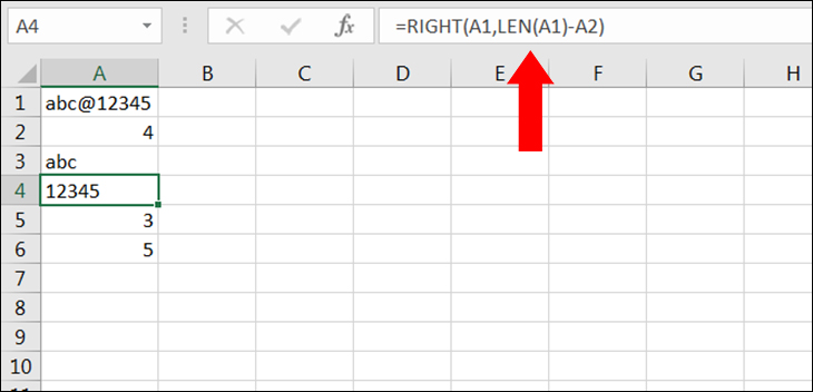 Dùng hàm RIGHT để lấy ký tự từ phải qua