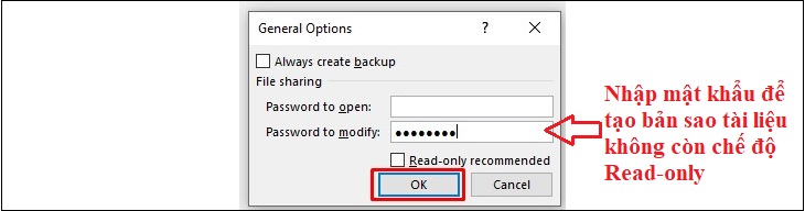 Bước 4: Nhập mật khẩu mới để sửa đổi và mở file.
