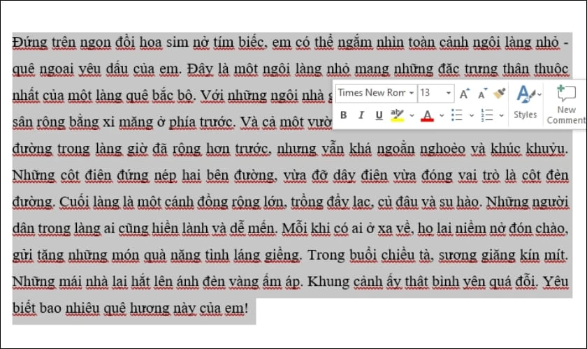 Mở phần mềm Word và chọn đoạn văn bản mà bạn muốn tắt kiểm tra lỗi chính tả