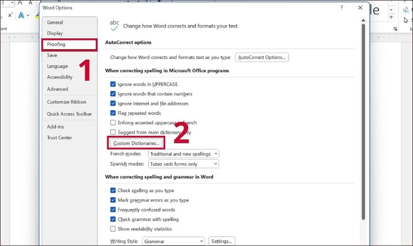 Cách sử dụng từ điển chính tả trong Word