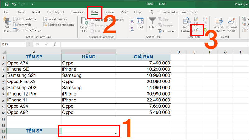 Chọn ô cần tạo Drop List và Chọn Data Validation