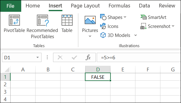 Ví dụ phép toán logic lớn hơn hoặc bằng trong Excel