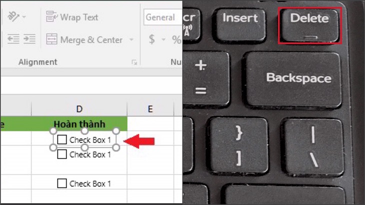  Để xóa từng checkbox, bạn chọn vào checkbox đó và nhấn Delete trên bàn phím