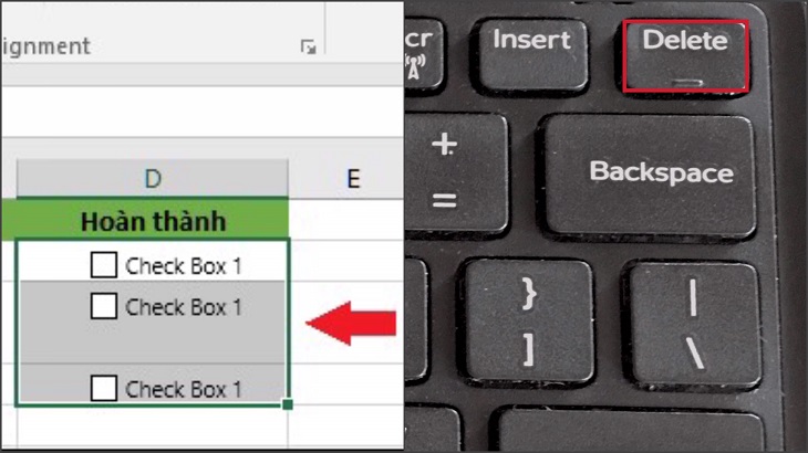 Để xóa nhiều checkbox, bạn kéo chọn các checkbox muốn xóa và nhấn Delete trên bàn phím